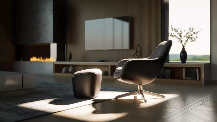 Armchair in living room rendered in Enscape