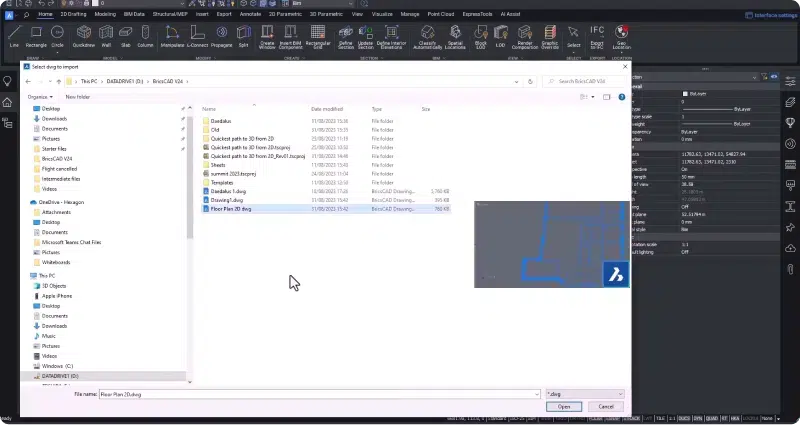 BricsCAD_2D_plan_to_3D_model