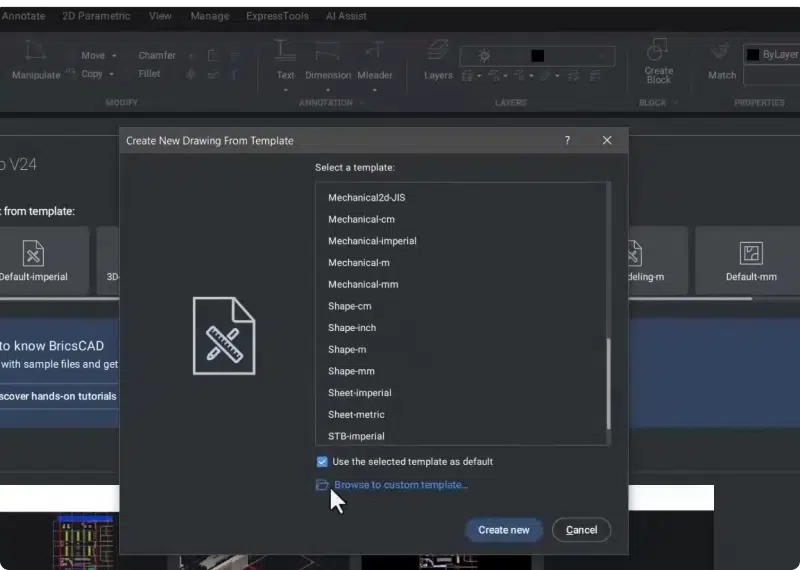 2D_CAD_Design_Create_Drawing_from_template