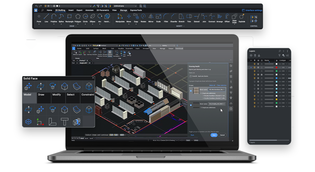 BricsCAD 3D laptop header panels